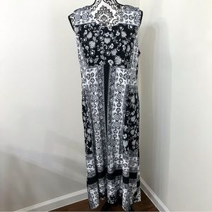 One World Women Black White Floral Print Sleeveless Dress size XL